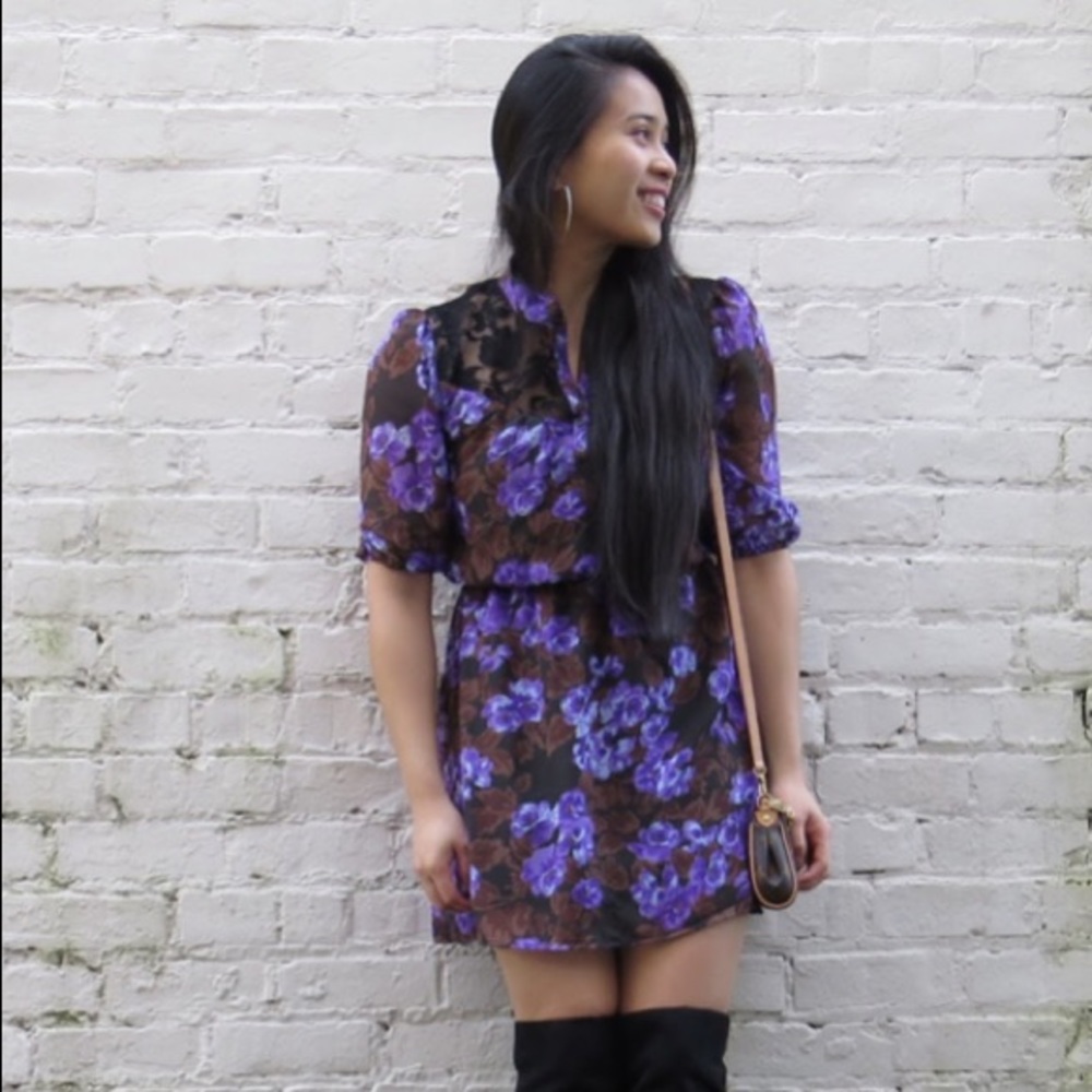 Mimi Chica Purple floral sleeved dress